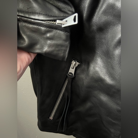 New AllSaints Dalby Leather Biker Jacket in Black/Silver Women’s Size 8 - Picture 4 of 8